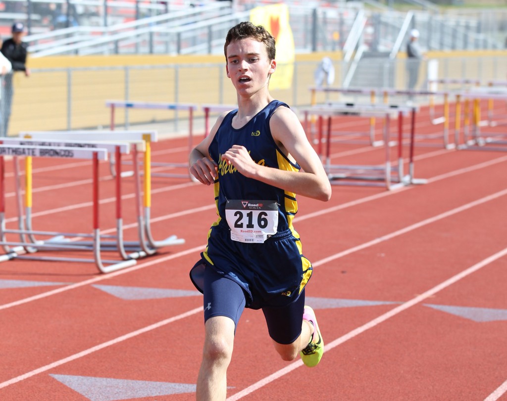 Alhambra freshman Carson Edwards took fourth place overall in the 1600-meter race against setting a new personal record in the process at Northgate on April 26, 2017. (MARK FIERNER / Martinez Tribune)